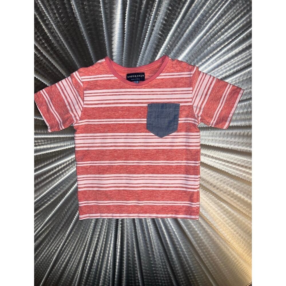 Andy & Evan 4T Boys Light Red Striped T-shirt with Pocket - Dress Tee